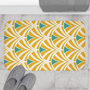 Teal And Yellow Mid Century Art Deco MCM Home Decor Bath Mat