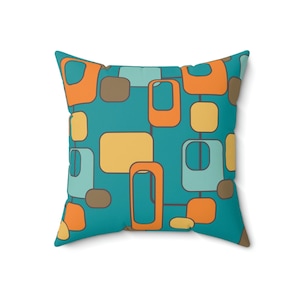 Mid Century Modern, Geometric, Teal, Orange, Brown, Retro MCM Home Decor, Mod Pillow Case And Insert