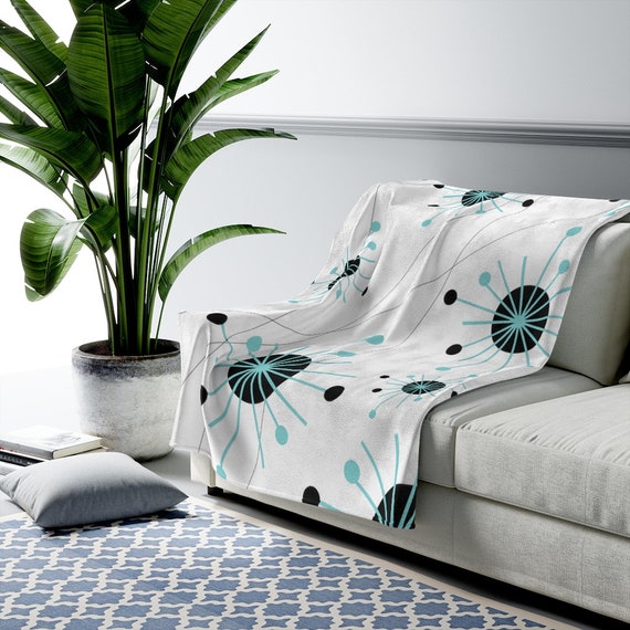 Mid Century Modern White Franciscan Starburst Aqua Black THIN