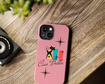 Atomic Cat, Retro Pink, Ciao Bella, Hello Beautiful Mid Mod compatible avec les coques de smartphones 12,13 Mini, Pro et Max