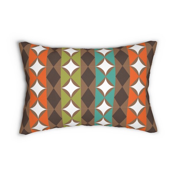 Mid Century Modern Avocado Green MCM Home Decor Spun Polyester Lumbar Pillow With Teal Brown and Orange Etsy UK