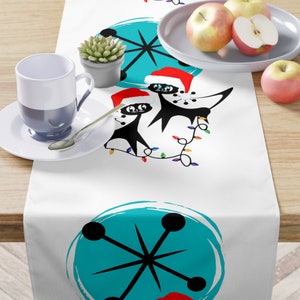 Atomic Cats Kitchen, Dining Room, Black Cat, Retro Christmas Mid Century Modern White MCM Designs Table Runner image 2