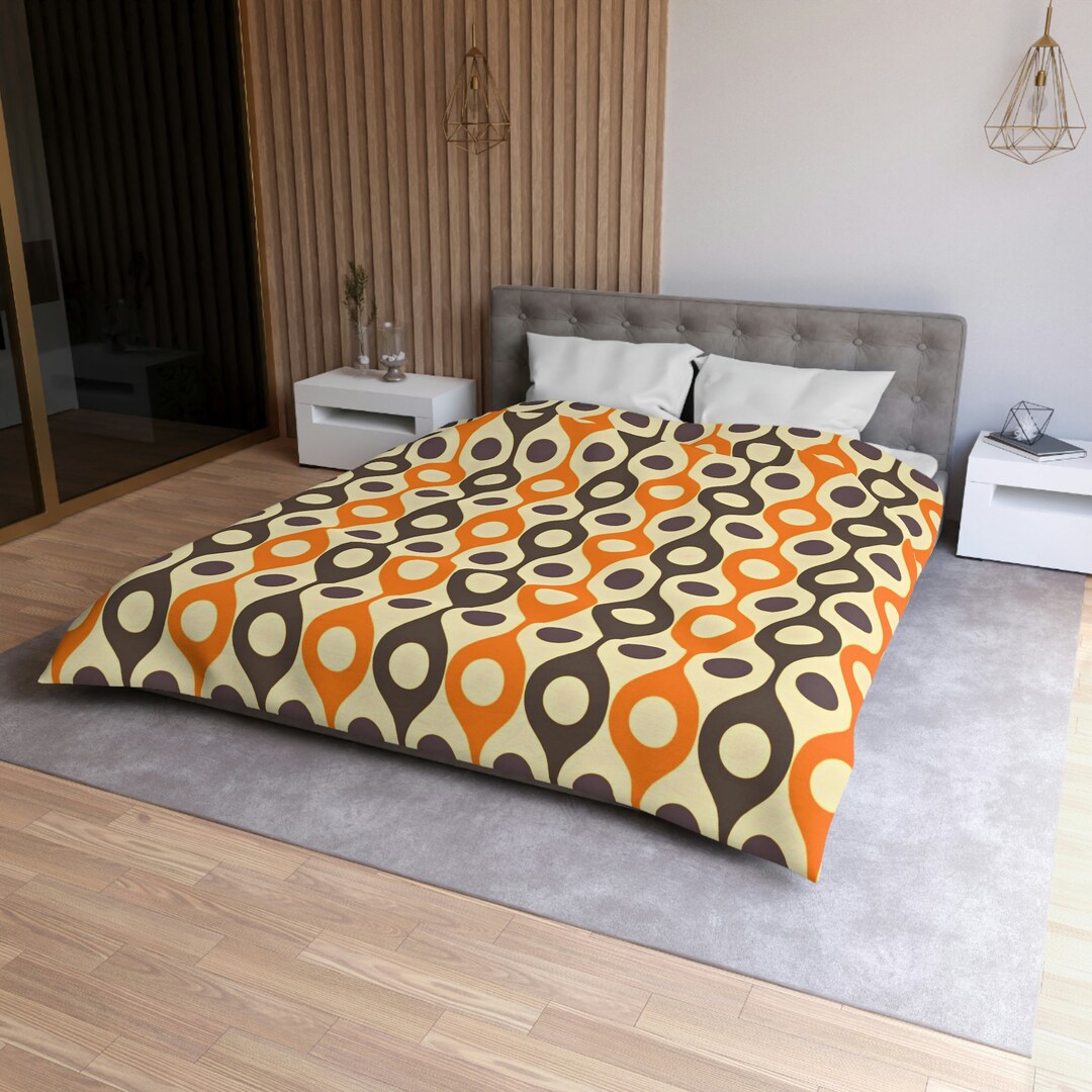 Retro Duvet Bedding, Groovy 70's, Brown, Orange, Geometric, Hip, Funky Mid Mod Atomic Bedding Etsy