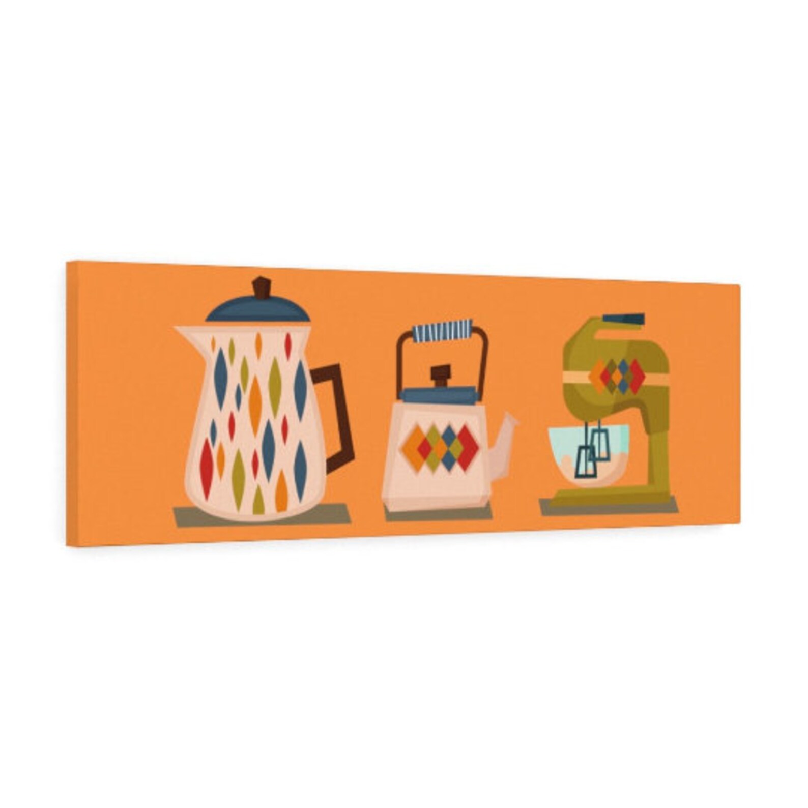 Retro Kitchen Wall Art Orange Green Abstract Kitchen Coffee Etsy