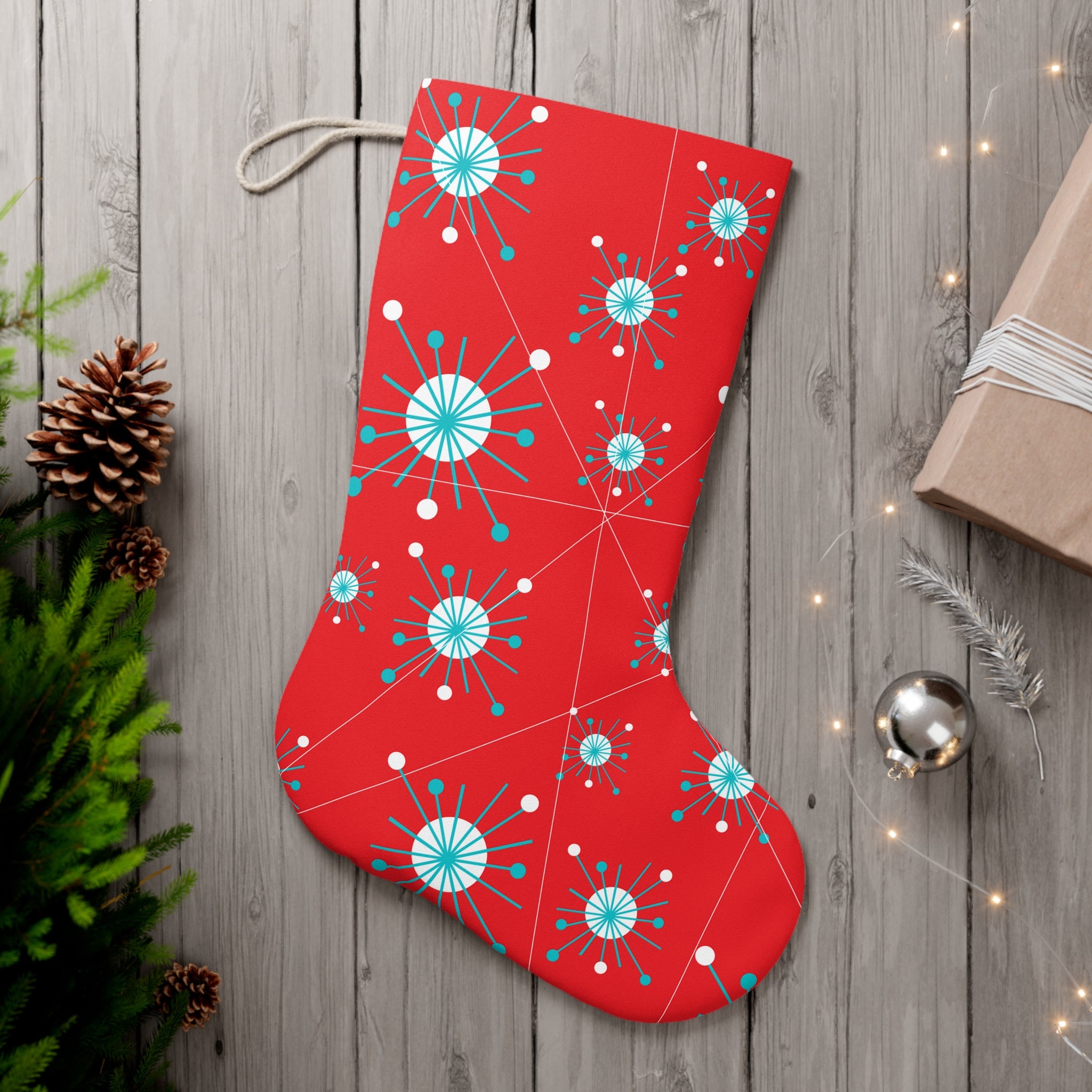 Mid Century Modern Christmas Stocking, Atomic Starburst sold by Ehab