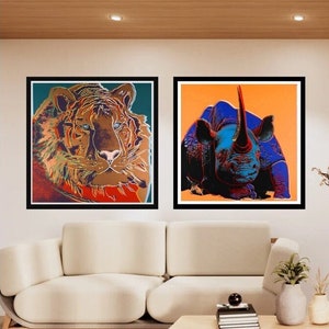 Andy WARHOL - "TIGER & RHINO" - 2 serigrafie a grandezza naturale (Serigrafie) di specie in via di estinzione. Spedizione piatta - Migliore qualità e bellezza garantita.