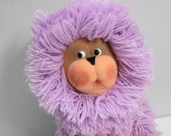 1985 Vintage Extra Special Bushy Bunch purple yarn hair plush lion / dog / cat / creature