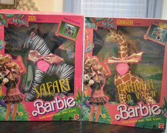 Lot of 2- Vintage Mattel Animal Lovin' Barbie safari animals Ginger giraffe, Zizi zebra