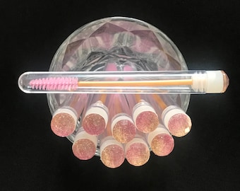 Gold & Pink Ombré Glitter Lash Extension Spoolie / Brow Brush - Travel Lash Wand Tube - Wholesale Available