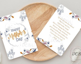 DIY Mother's Day Card Blue- Digital Download - Instant JPG and PNG