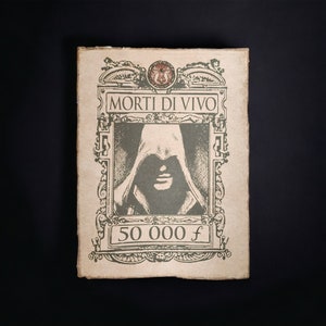 WANTED Poster - AC Brotherhood - Ezio, Handmade Weathered Prop Replica, Heavyweight Cotton Parchment Art Print