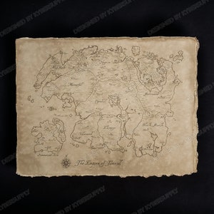 Fanart de pergaminho de mapa inspirado em Elder Scrolls - Skyrim, Oblivion, Morrowind, ESO - Réplica de acessório desgastado, impressão artística em pergaminho de algodão pesado