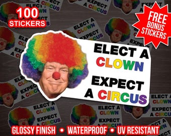 Anti Trump Clown Stickers: Waterproof Vinyl Decals - 2 inch