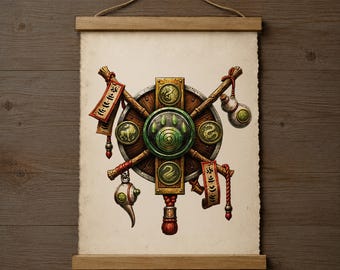 Pandaren Crest Wall Scroll: Warcraft Alliance Horde Inspired Fanart Parchment Print