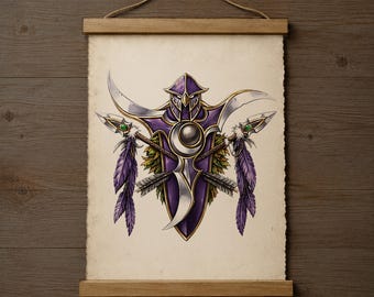 Night Elf Crest Wall Scroll: Warcraft Alliance Inspired Fanart Parchment Print