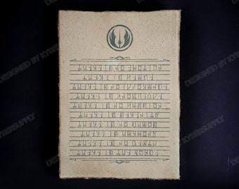 The Jedi Code Scroll - Heavyweight Cotton Parchment Print, Prop Replica, Star Wars Inspired Art, Original Design, Handmade