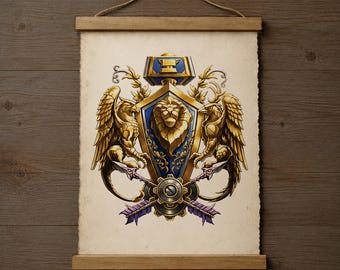 Stormwind Crest Wall Scroll: Warcraft Alliance Inspired Fanart Parchment Print