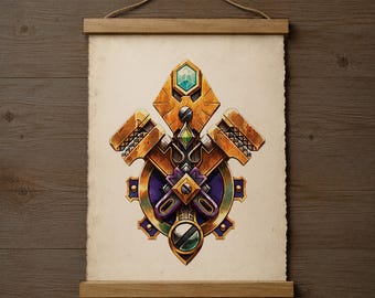 Gnome Crest Wall Scroll: Warcraft Alliance Inspired Fanart Parchment Print