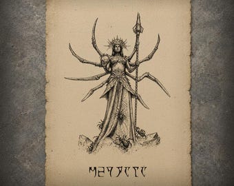 Daedric Wall Art, MEPHALA, TES Inspired Fanart Parchment Print