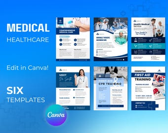 Plantillas de volantes médicos: Marketing sanitario, publicidad clínica (Canva editable, descarga instantánea)