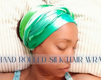 Silk Hair Wrap - Edge Control Wrap - Head Scarf - Silk Scarf- Natural Hair Products - Curly Hair - Headband - Frizzy Hair - Hand Rolled Hem