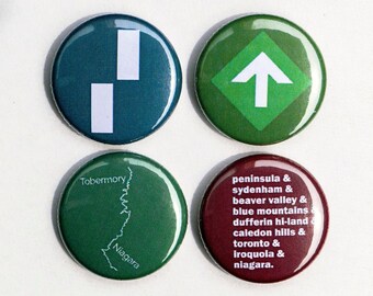 Bruce Trail Hiking Buttons - Ontario Canada Hiking Trail - Adventure Pin - Outdoors Pinback Button - Backpack Pins - Gift for Hiker Set of 4