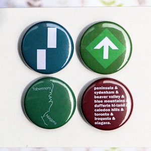 Bruce Trail Hiking Buttons Ontario Canada Hiking Trail Adventure Pin Outdoors Pinback Button Backpack Pins Gift for Hiker Set of 4 image 1