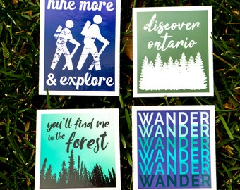 Hiking Stickers Set of 4 - Outdoors Adventure Camping Nature - Ontario Hiking Trails - For Laptop Car Bumper - Discover Ontario - Hike More