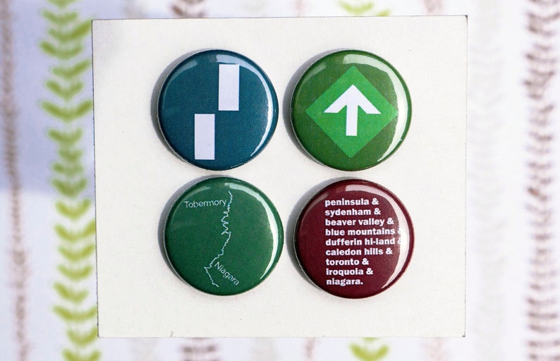 Bruce Trail Hiking Buttons Ontario Canada Hiking Trail Adventure Pin Outdoors Pinback Button Backpack Pins Gift for Hiker Set of 4 image 1