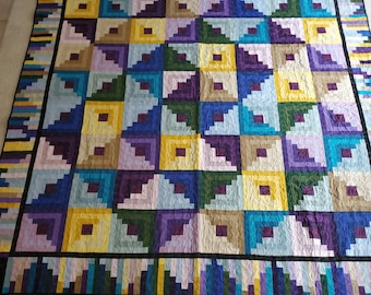 Log Cabin Solid Jewel Tone Color Queen- King Size Quilt 96"X96"