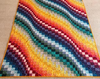 Bargello rainbow colored quilt