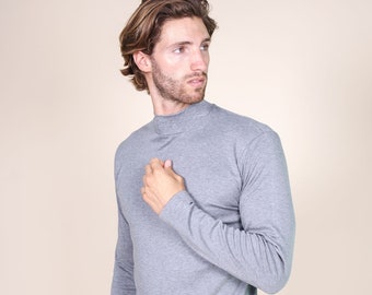 100% BRUSHED/Fleece COTTON Men's Turtleneck Top. Made in ITALY. Soft & Warm. Basic Everyday Essentials. Classic Slim-Fit. Medium-2XL.