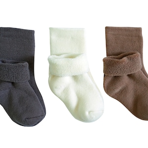 75% Merino Wool Baby/Toddler Terry Socks. 3-Pack. Sizes from 3 to 24 Months. Natural Colors.