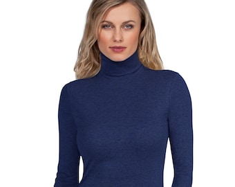 100%  Brushed/Fleece COTTON Women's Long-Sleeved Turtleneck. Made in Italy. S-XL. Slim-Fit. Perfect for Everyday Wear.