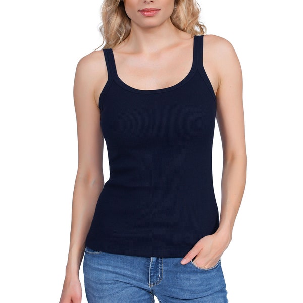 100% COTTON Women's Basic Ribbed Tank Top. Proudly Made in ITALY. Perfect Everyday Essential. Summer Top. Size S-XL.