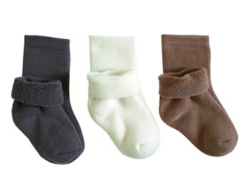 75% Merino Wool Baby/Toddler Terry Socks. 3-Pack. Sizes from 3 to 24 Months. Natural Colors.