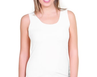 Women's Cotton RAW-CUT Seamless Sleeveless Top in White & Black. Made in ITALY. Soft, Feminine and Sexy. Scoop Neck. Slim Fit. Stretchy.