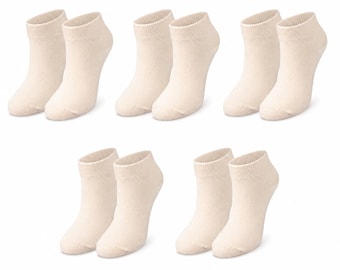 98% ORGANIC COTTON KID'S Ankle Socks (5-pack) Ages 3 - 12 Comfy Breathable Basic Colors Undyed/Unbleached Casual/Formal Wear Back To School.