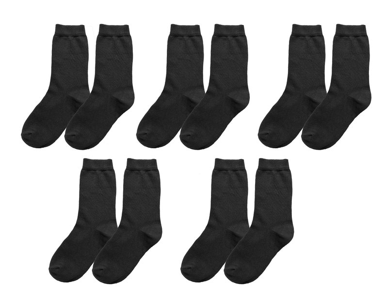98% ORGANIC COTTON KID'S Socks 5-pack.Ages 3 Through 12. Comfy & Breathable. Basic Colors. Casual/Formal Wear. Back To School. Essentials. Black