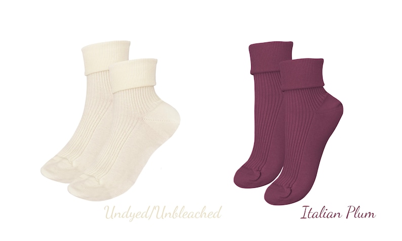 100% ORGANIC Combed COTTON Ladies' Socks. Made in ITALY. 1 Pair. Breathable, Comfortable, Classic. Casual/Dress Wear. Adjustable Length. image 2