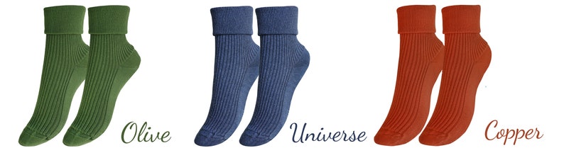 100% ORGANIC Combed COTTON Ladies' Socks. Made in ITALY. 1 Pair. Breathable, Comfortable, Classic. Casual/Dress Wear. Adjustable Length. image 9