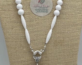 Acrylic white beads Necklace with silver  Heart Shaped Pendant.