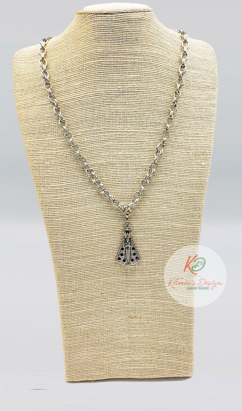 Pendant Nossa Senhora Aparecida Religious Metal Chain Necklace with Our Lady of Aparecida Pendant Catholic