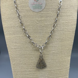 Silver Metal Chain Necklace with Our Lady of Aparecida Pendant.  Nossa Senhora Aparecida / Religious (Catholic) Pendant