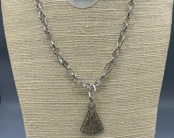 Silver Metal Chain Necklace with Our Lady of Aparecida Pendant.  Nossa Senhora Aparecida / Religious (Catholic) Pendant