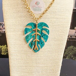 Gold Plated Necklace with Green Leaf Pendant