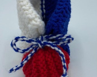 Sports themed knitted baby booties, baby shoes, crib shoes, cuff booties, newborn socks. baby shower or baby gift.  NFL MLB NBA nhl soccer