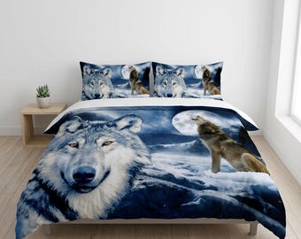 3D Printed Wild Wolf Bedding Set | Single Double King | Quilt Duvet Cover & Pillowcase | Premium Soft Comfortable Bedroom Decor