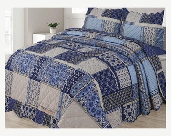 Beautiful Zarcon Quilted Patchwork Reversible Bedspread Set Easy Care Bed Linen Soft Cosy Bedding Available In Double & king Sizes