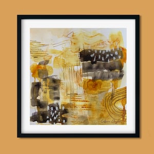 Abstract Art, Black, Gold, Deep Purple, Orange, Printable Wall Art, Warm Hearth, Handpainted Watercolour, instant download printable
